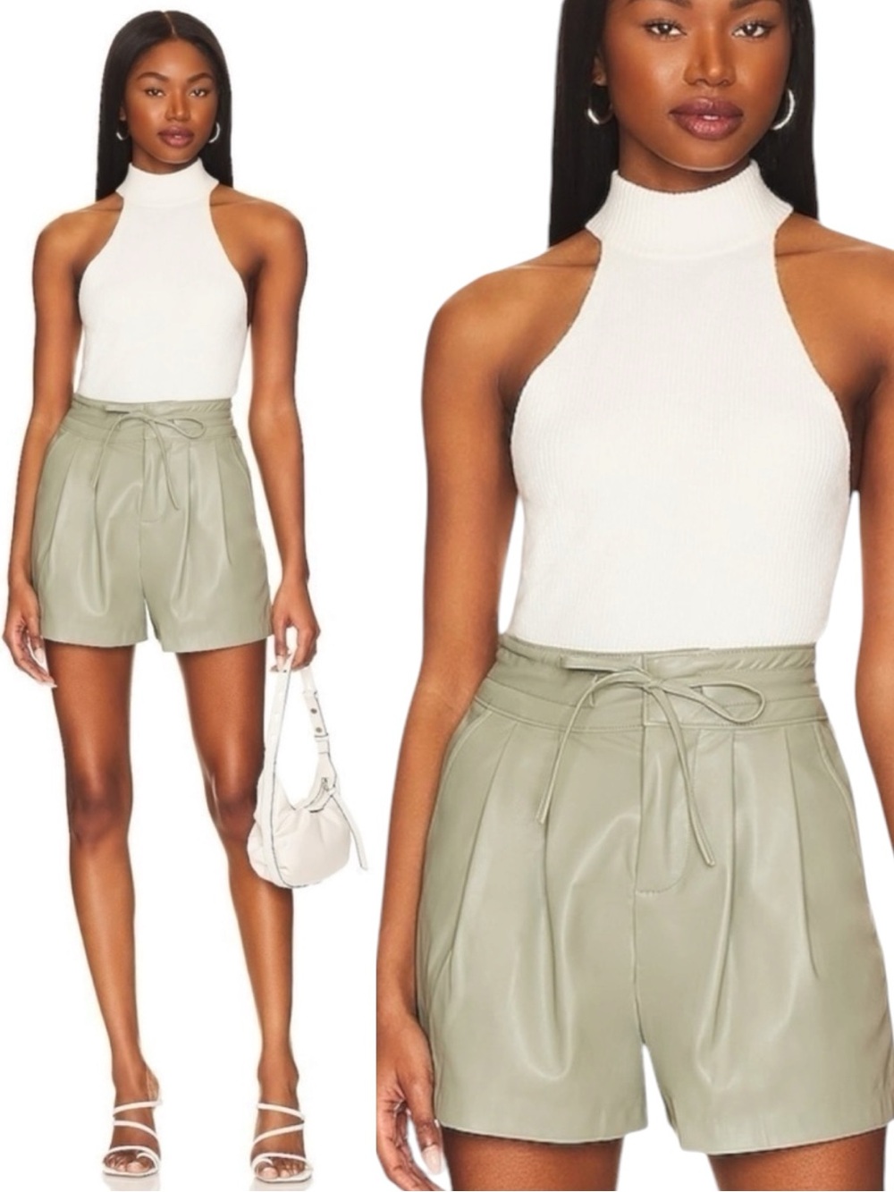 Revolve Blank NYC Size 31 Faux Leather Maybell Short in Joyous Shout Mint NWT